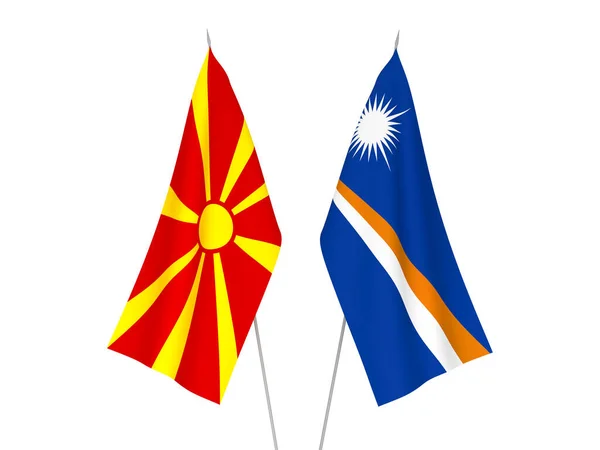 Drapeaux Nationaux Tissu Macédoine Nord République Des Îles Marshall Isolés — Photo