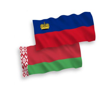 Beyaz arka planda Lihtenştayn ve Belarus bayrakları