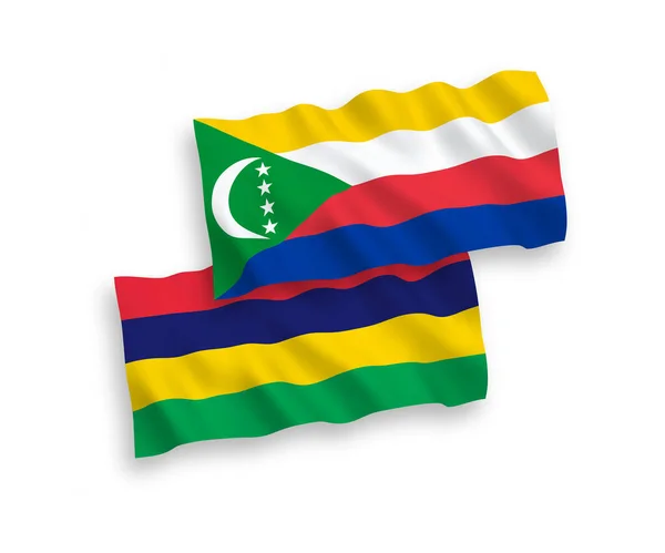 Unionen Komorernas och Republiken Mauritius flaggstater på vit botten — Stock vektor