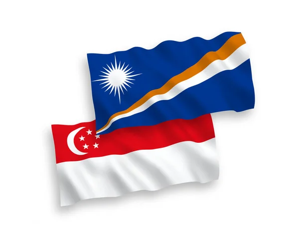 Bendera Republik Kepulauan Marshall dan Singapura pada latar belakang putih - Stok Vektor