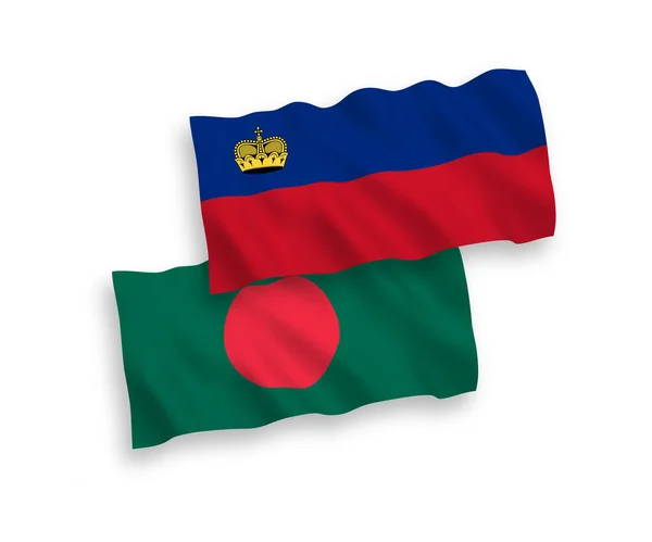 Flaggen von Liechtenstein und Bangladesch auf weißem Hintergrund — Stockvektor