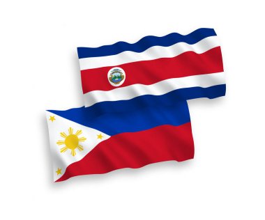 Beyaz arka planda, Kosta Rika ve Filipinler 'in ulusal taşıyıcı kumaş bayrakları izole edilmiştir. 1 'e 2 oranında.
