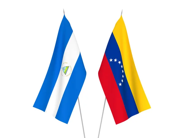 Banderas Nacionales Tejido Nicaragua Venezuela Aisladas Sobre Fondo Blanco Ilustración — Foto de Stock