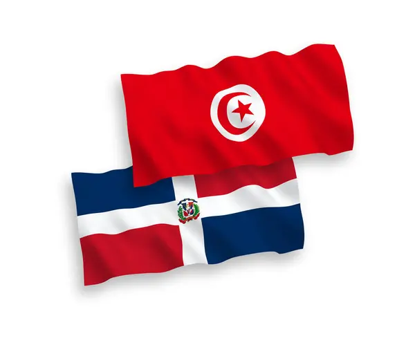 Drapeaux Nationaux Vectoriels Tissu République Dominicaine République Tunisienne Isolés Sur — Image vectorielle