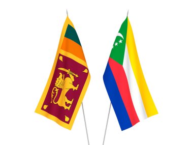 Sri Lanka Demokratik Sosyalist Cumhuriyeti ve Komoros Birliği bayrakları beyaz arka planda izole edildi. 3d resimleme.
