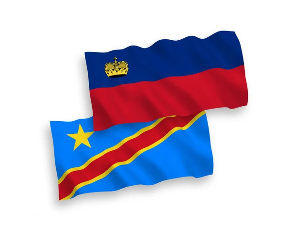 Banderas Nacionales Ondas Vectoriales Liechtenstein República Democrática Del Congo Aisladas — Vector de stock