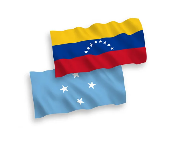 Drapeaux Ondes Tissu Vectoriel National Venezuela Des États Fédérés Micronésie — Image vectorielle