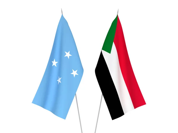 Белом Фоне Выделены Национальные Тканевые Флаги Судана Федеративных Штатов Микронезии — стоковое фото