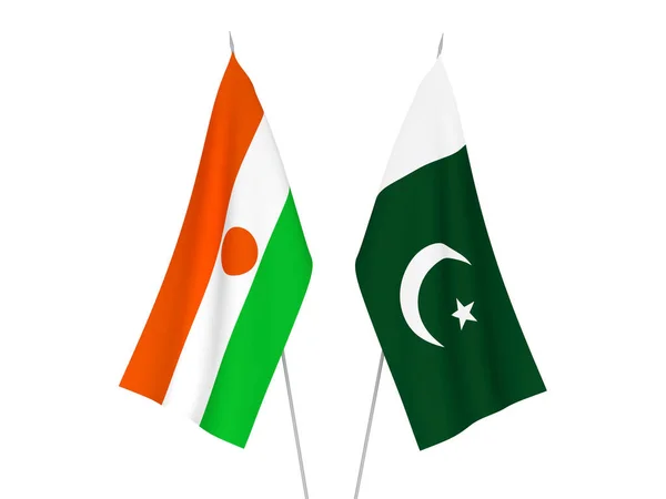 Národní Textilní Vlajky Pákistánu Nigerské Republiky Izolované Bílém Pozadí Vykreslování — Stock fotografie