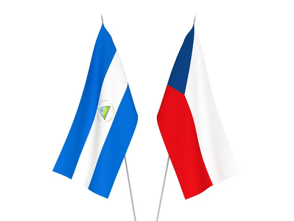 Nicaragua Csehország Nemzeti Szövetzászlói Fehér Háttérrel Elszigetelve Renderelés Illusztráció — Stock Fotó