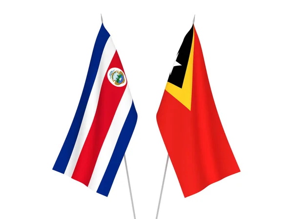 Nationale Stoffen Vlaggen Van Oost Timor Republiek Costa Rica Geïsoleerd — Stockfoto