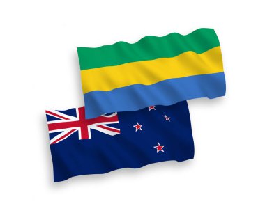 Beyaz arka planda Yeni Zelanda ve Gabon 'un ulusal taşıyıcı kumaş bayrakları izole edildi. 1 'e 2 oranında.