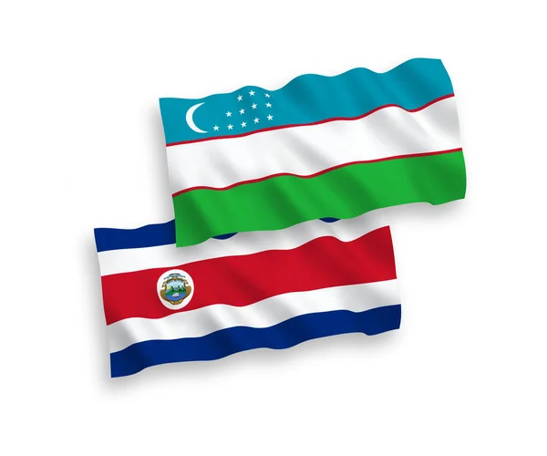 Národní Vektorové Vlnové Vlajky Kostarické Republiky Uzbekistánu Izolované Bílém Pozadí — Stockový vektor