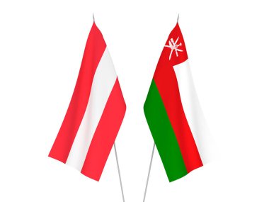 Umman ve Avusturya Sultanlığı bayrakları beyaz arka planda izole edildi. 3d resimleme.