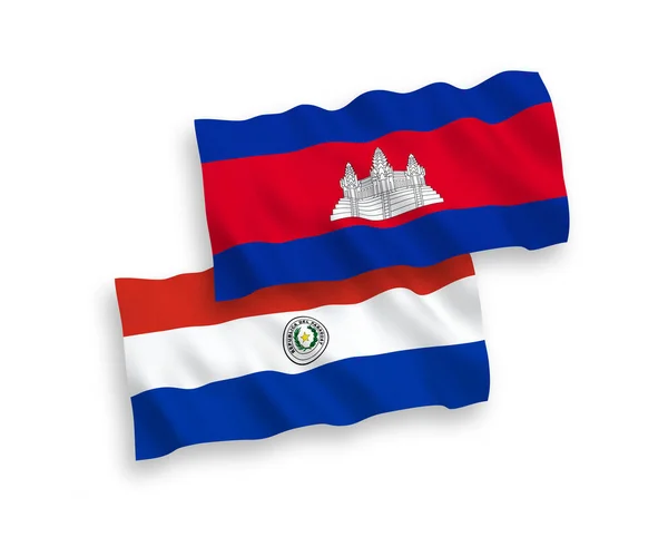 National Vector Fabric Wave Flags Kingdom Cambodia Paraguay Isolated White —  Vetores de Stock