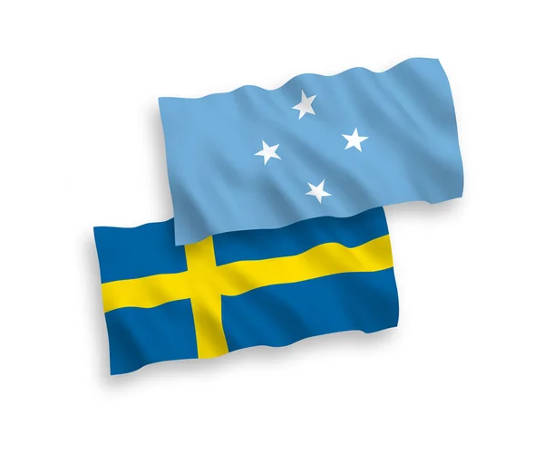 National Vector Fabric Wave Flags Sweden Federated States Micronesia Isolated — Archivo Imágenes Vectoriales