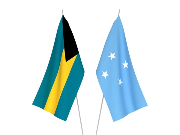 巴哈马联邦和密克罗尼西亚联邦的国旗以白色背景隔离 3D渲染说明 — 图库照片