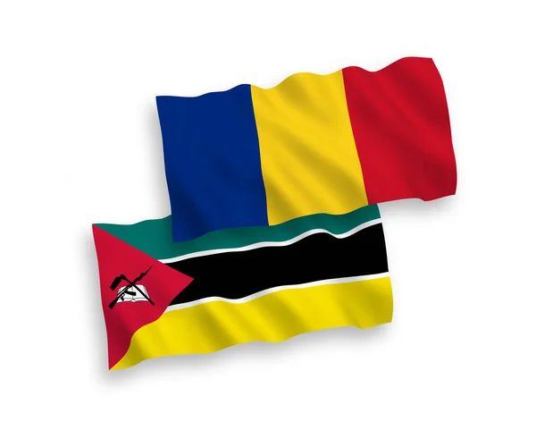 National Vector Fabric Wave Flags Romania Republic Mozambique Isolated White — Vetor de Stock