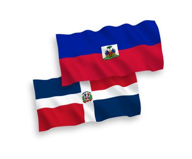 National vector fabric wave flags of Dominican Republic and Republic of Haiti isolated on white background. 1 to 2 proportion.