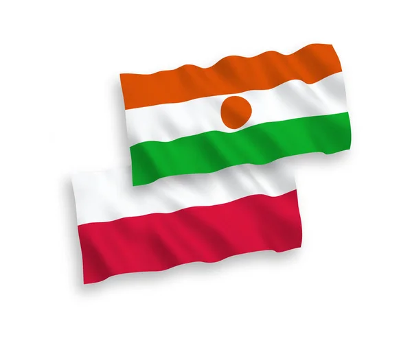National Vector Fabric Wave Flags Republic Niger Poland Isolated White — Stockový vektor