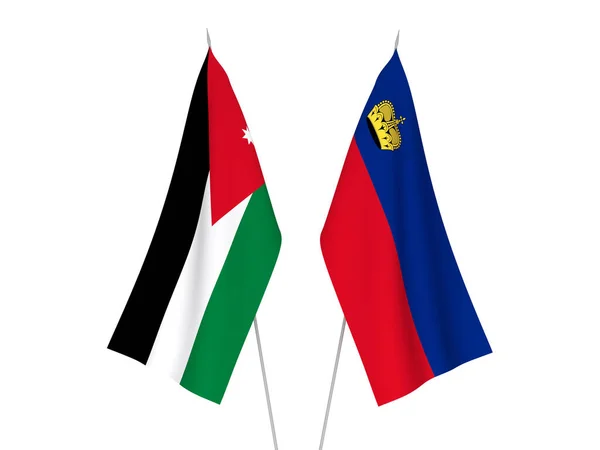 Banderas Nacionales Tela Liechtenstein Reino Hachemita Jordania Aisladas Sobre Fondo —  Fotos de Stock