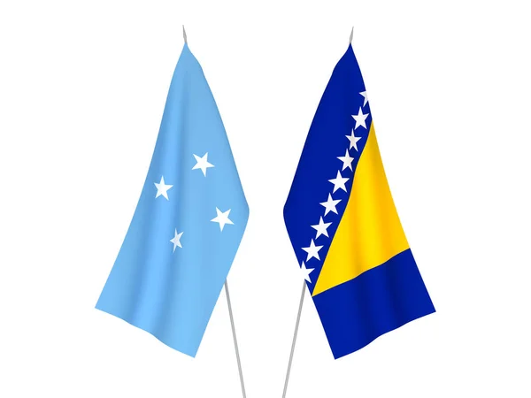 National Fabric Flags Bosnia Herzegovina Federated States Micronesia Isolated White — Stock Photo, Image