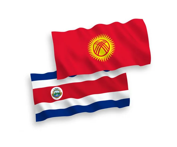 Národní Vektorové Textilie Vlnové Vlajky Republiky Kostarika Kyrgyzstán Izolované Bílém — Stockový vektor