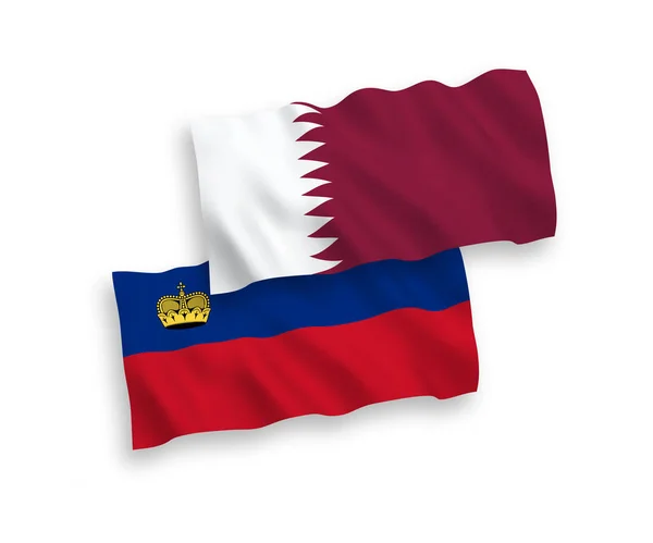Drapeaux Nationaux Vectoriels Ondes Tissu Liechtenstein Qatar Isolés Sur Fond — Image vectorielle