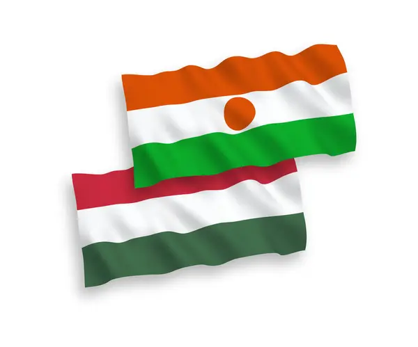 Національні Векторні Прапори Хвиль Республіки Нігер Угорщини Ізольовані Білому Тлі — стоковий вектор