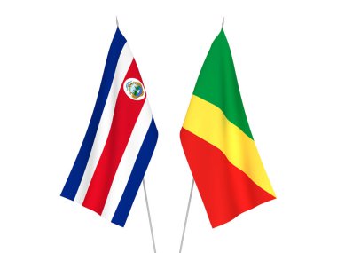 Kosta Rika Cumhuriyeti ve Kongo Cumhuriyeti bayrakları beyaz arka planda izole edilmiştir. 3d resimleme.