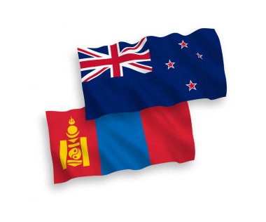 Beyaz arka planda Yeni Zelanda ve Moğolistan 'ın ulusal taşıyıcı kumaş bayrakları izole edildi. 1 'e 2 oranında.