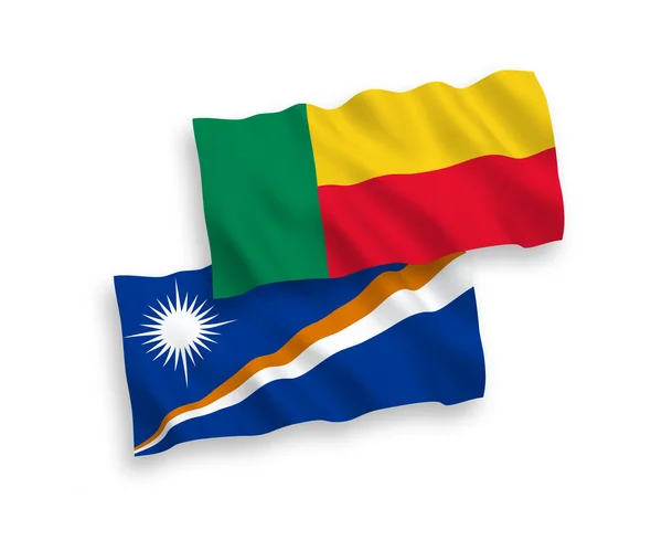 Banderas Nacionales Ondas Tejido Vectorial República Las Islas Marshall Benín — Archivo Imágenes Vectoriales