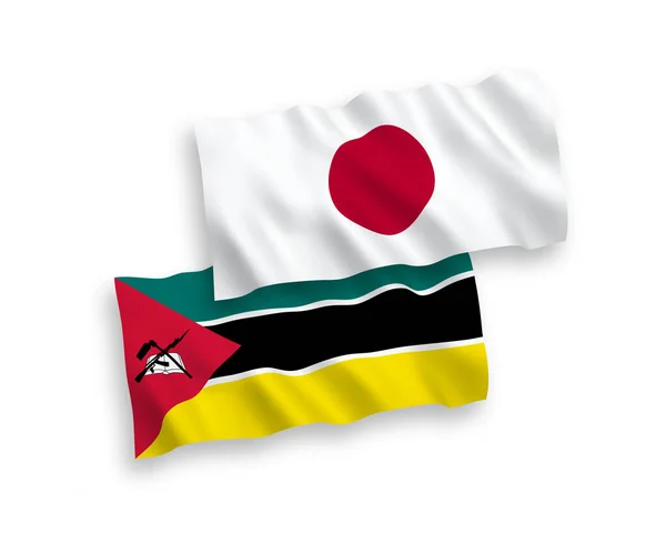 Bandiere Nazionali Tessuto Vettoriale Del Giappone Della Repubblica Del Mozambico — Vettoriale Stock