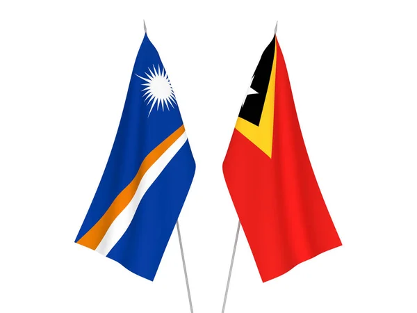Narodowe Flagi Tkanin Timoru Wschodniego Republiki Wysp Marshalla Odizolowane Białym — Zdjęcie stockowe