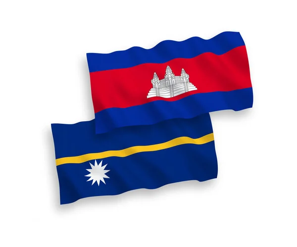 Bandeiras Onda Tecido Vetorial Nacional Reino Camboja República Nauru Isoladas —  Vetores de Stock