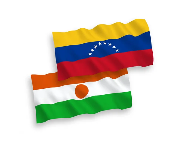 Bandeiras Tecido Vetorial Nacional Venezuela República Níger Isoladas Fundo Branco — Vetor de Stock