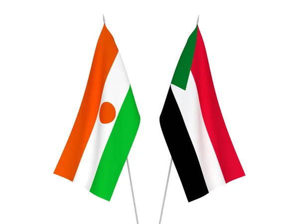 Szudán Nigeri Köztársaság Nemzeti Szövetzászlói Fehér Alapon Elszigetelve Renderelés Illusztráció — Stock Fotó