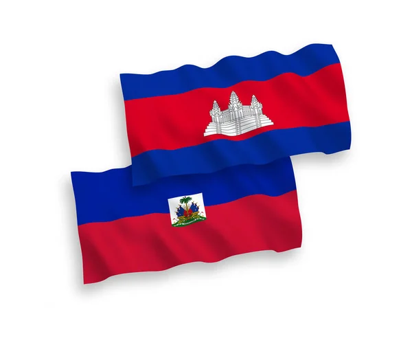 Bandeiras Onda Tecido Vetorial Nacional Reino Camboja República Haiti Isoladas —  Vetores de Stock
