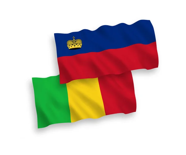 Drapeaux Nationaux Vectoriels Tissu Liechtenstein Mali Isolés Sur Fond Blanc — Image vectorielle