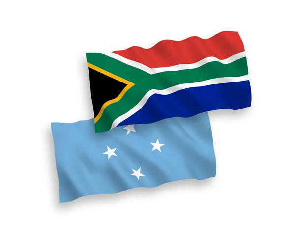 Nationella Vektorväv Våg Flaggor Federerade Stater Mikronesien Och Republiken Sydafrika — Stock vektor