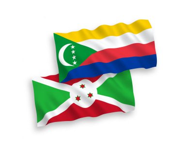 Beyaz arka planda Comoros Birliği ve Burundi 'nin ulusal taşıyıcı kumaş bayrakları var. 1 'e 2 oranında.