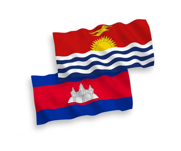 Bandeiras Onda Tecido Vetorial Nacional Reino Camboja República Kiribati Isoladas —  Vetores de Stock