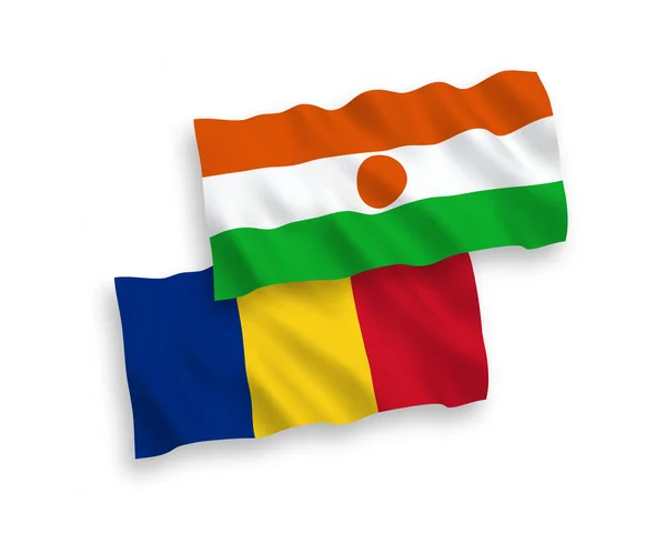 Національні Векторні Прапори Хвиль Румунії Республіки Нігер Ізольовані Білому Тлі — стоковий вектор