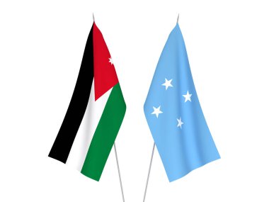 Mikronezya Birleşik Devletleri bayrakları ve Ürdün Haşim Krallığı 'nın bayrakları beyaz arka planda izole edildi. 3d resimleme.