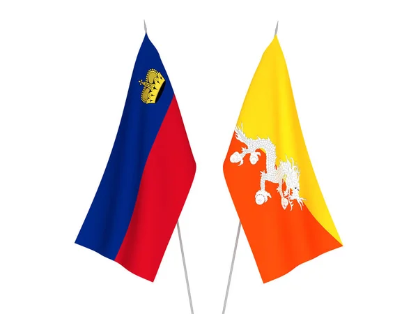 Banderas Nacionales Tela Liechtenstein Reino Bután Aisladas Sobre Fondo Blanco —  Fotos de Stock