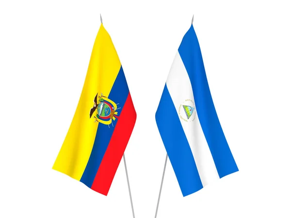 Nationale Stoffen Vlaggen Van Ecuador Nicaragua Geïsoleerd Witte Achtergrond Weergave — Stockfoto