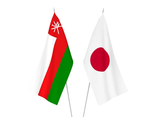 일본의 국기와 오만의 술탄은 바탕에 고립되어 있었다 렌더링 — 스톡 사진