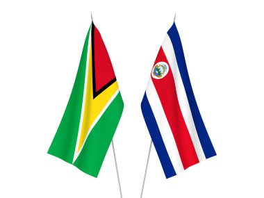 Kosta Rika Cumhuriyeti ve Guyana Kooperatif Cumhuriyeti bayrakları beyaz arka planda izole edildi. 3d resimleme.