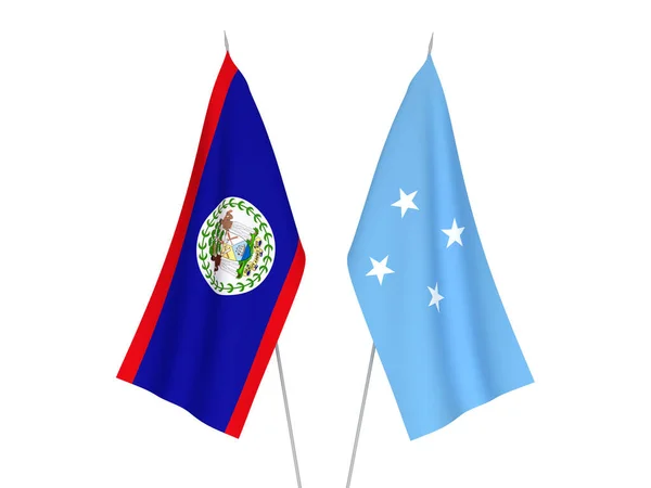 Banderas Nacionales Tejido Los Estados Federados Micronesia Belice Aisladas Sobre —  Fotos de Stock