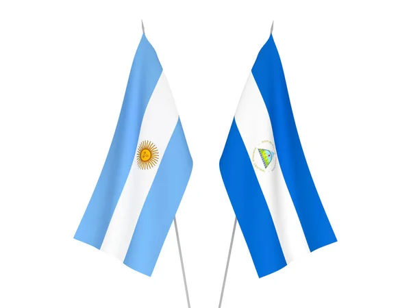 Nationalfahnen Argentiniens Und Nicaraguas Isoliert Auf Weißem Hintergrund Darstellung — Stockfoto